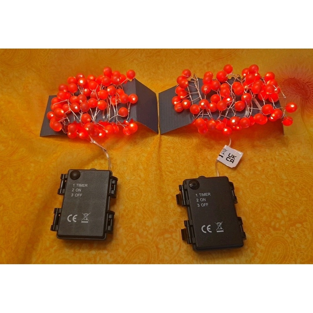 Set Of 2 Red Snowberry 100 LED Battery Operated Light Chain With Built In Timer - Picture 7 of 7